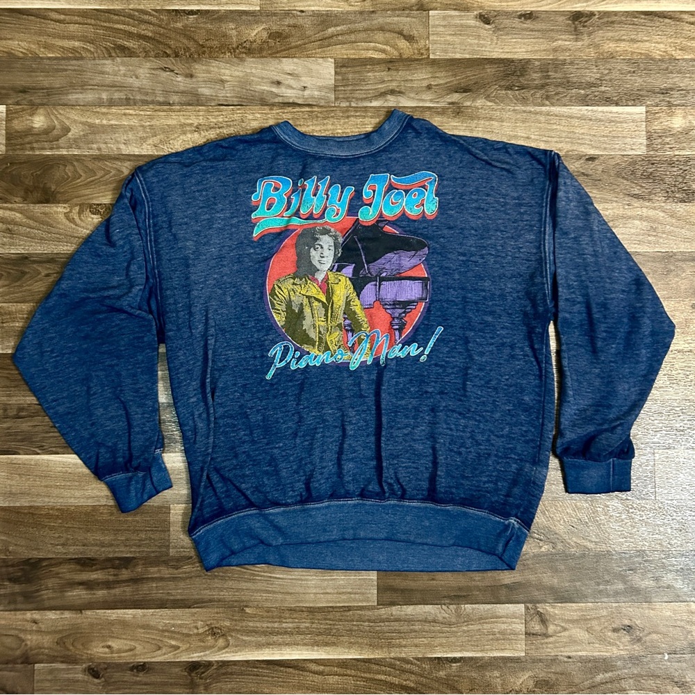 Billy Joel Piano Man Graphic Sweatshirt Blue Crewneck XL
